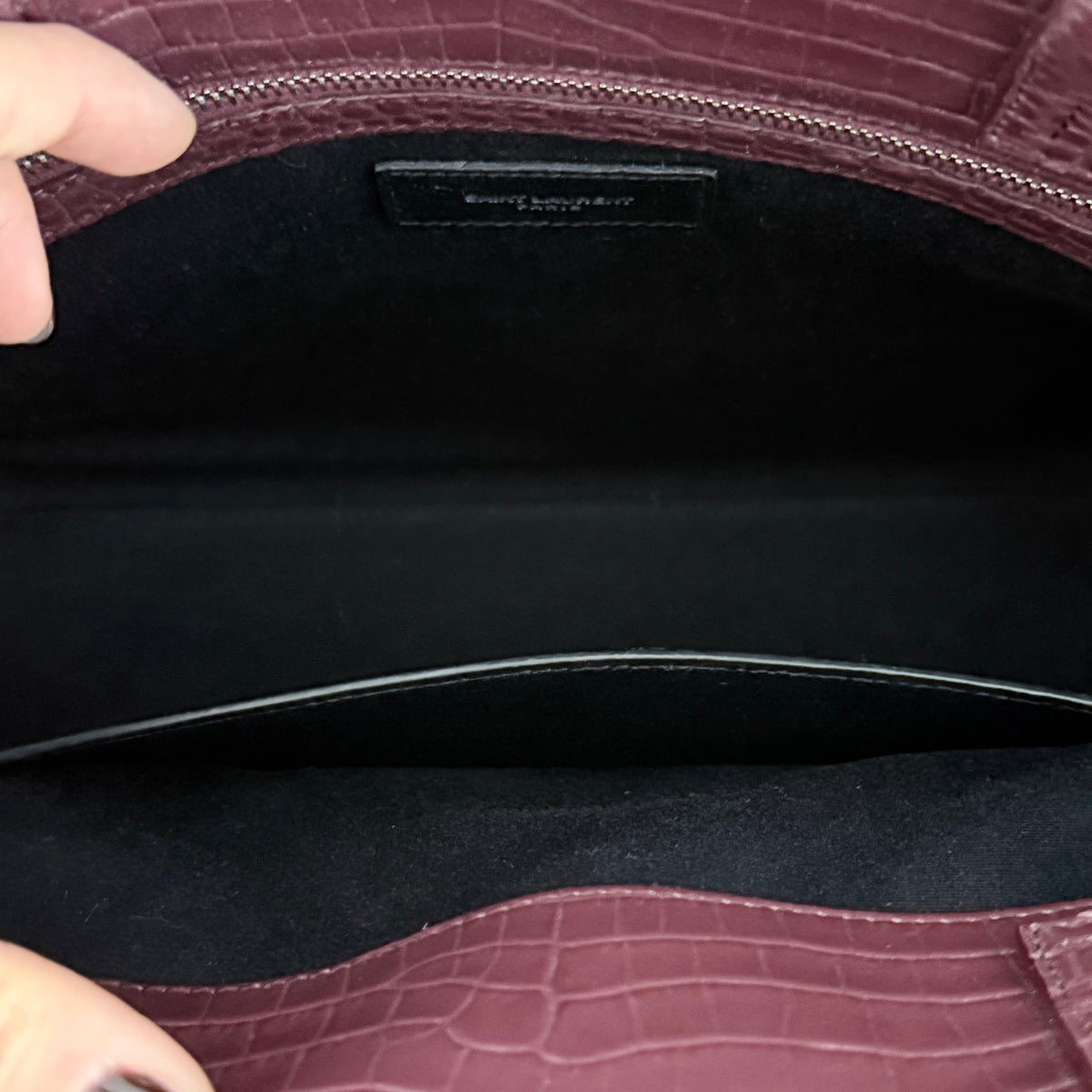 Saint Laurent Manhattan in pelle bordeaux effetto coccodrillo