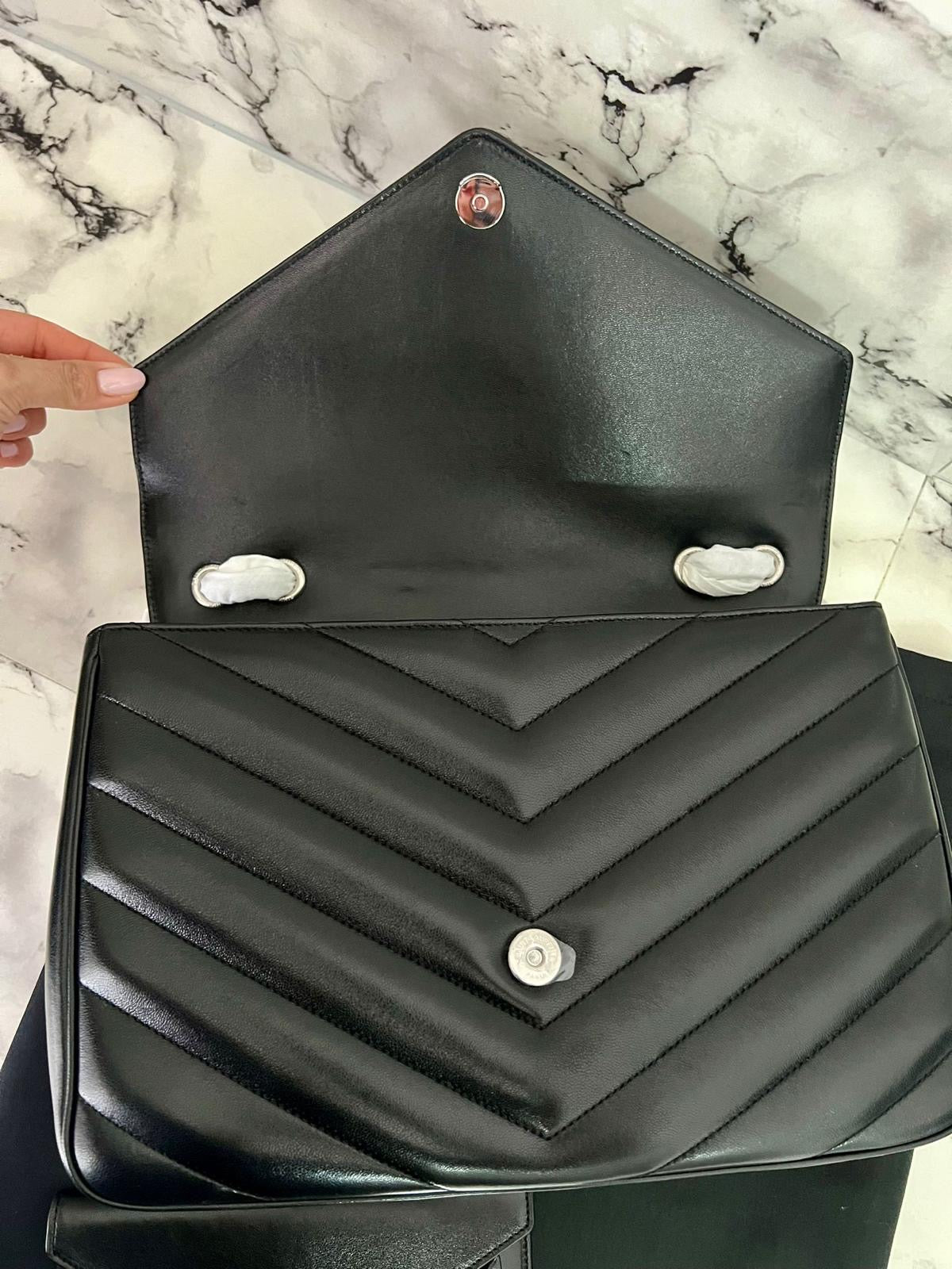 Saint Laurent Loulou large black with silver hardware