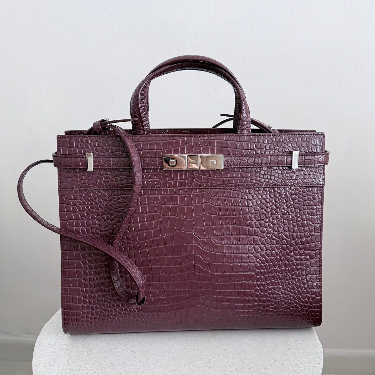 Saint Laurent Manhattan in pelle bordeaux effetto coccodrillo