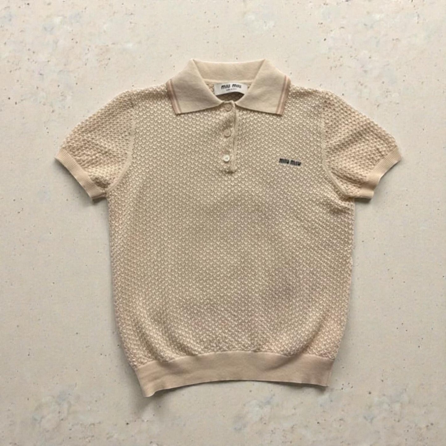 Miu Miu Polo in Maglia Avorio a Maniche Corte