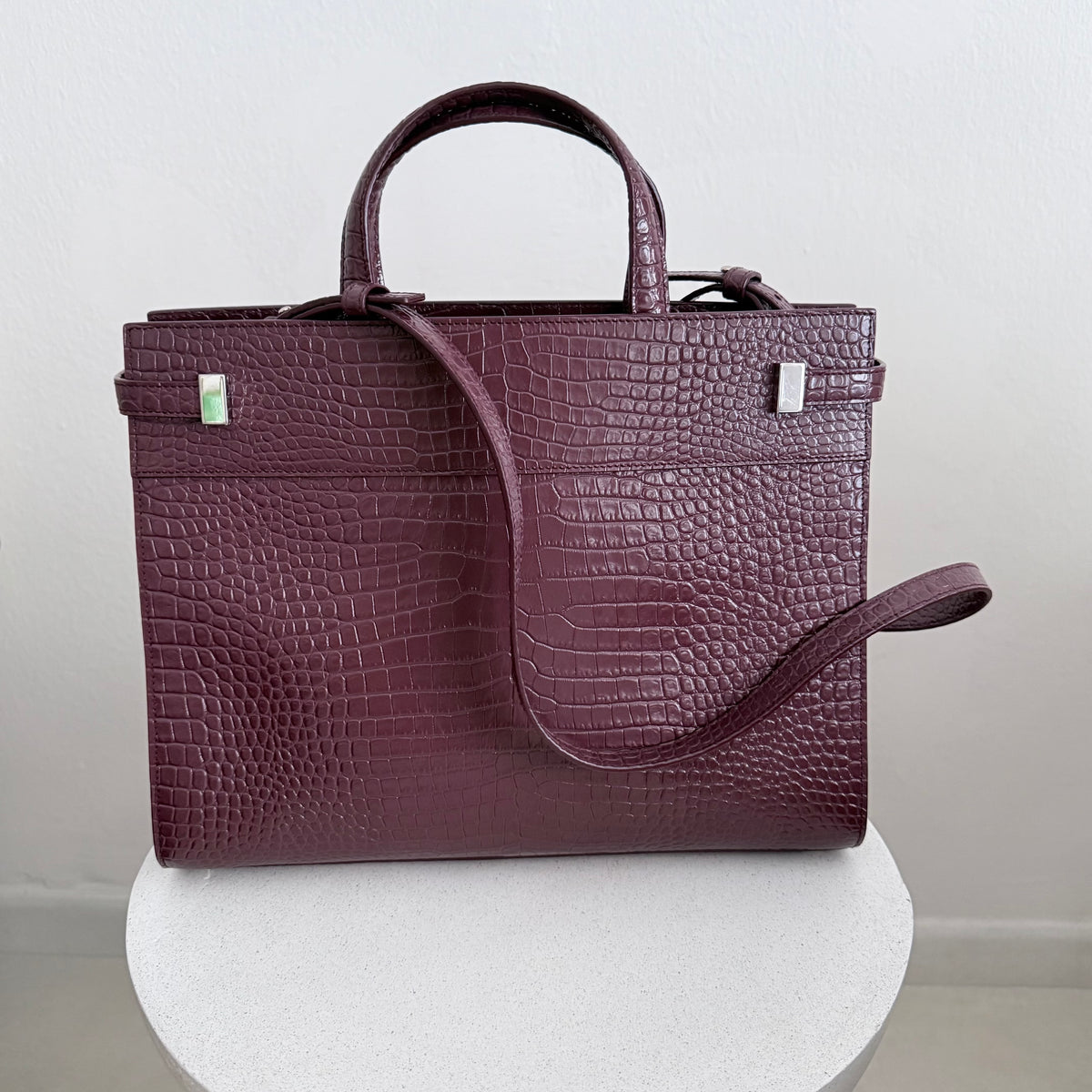 Saint Laurent Manhattan in pelle bordeaux effetto coccodrillo