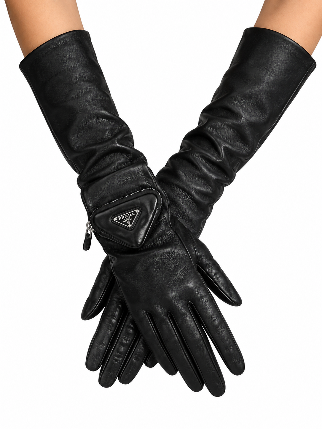 Prada guanti in pelle con mini pouch