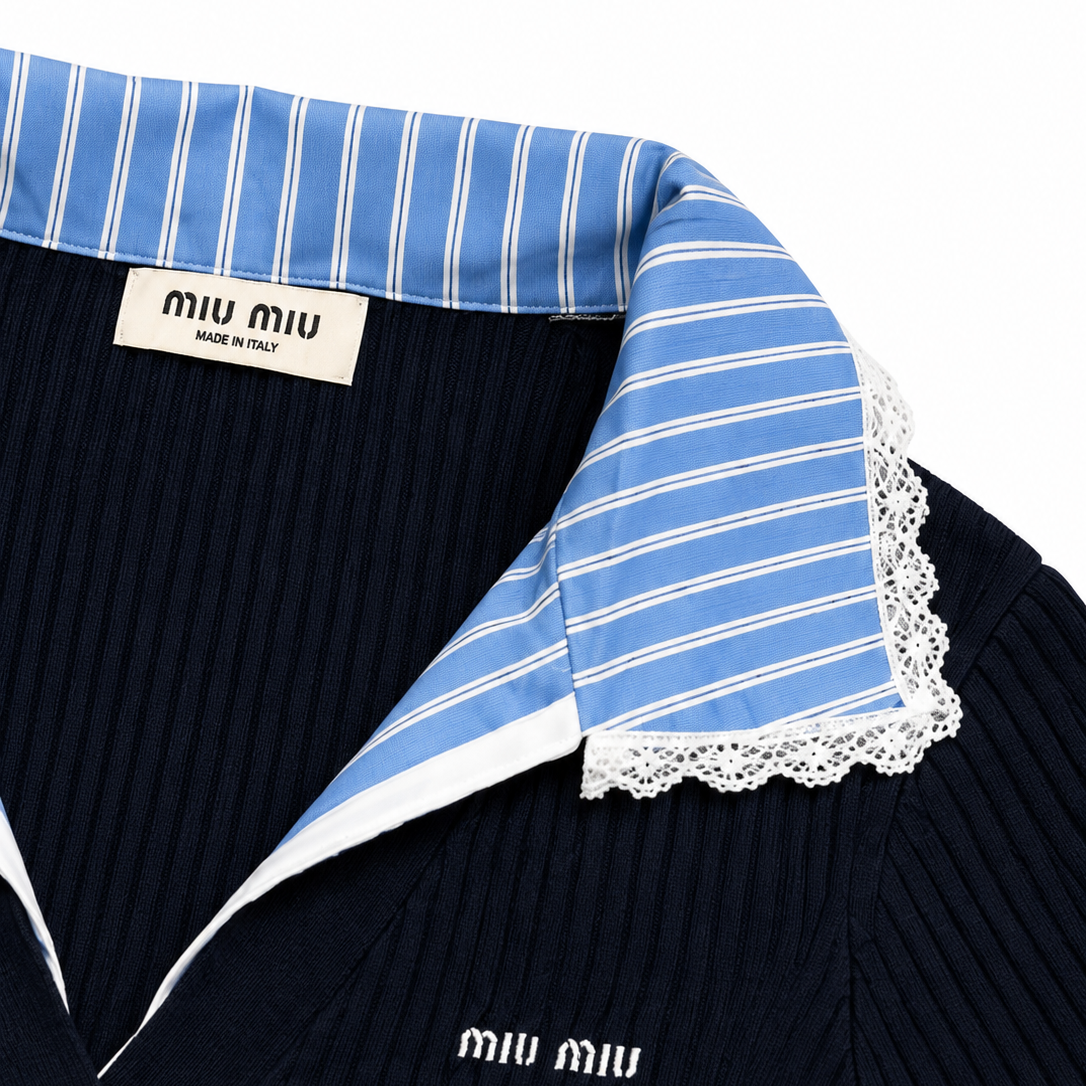 Miu Miu polo a maniche corte con finiture in pizzo