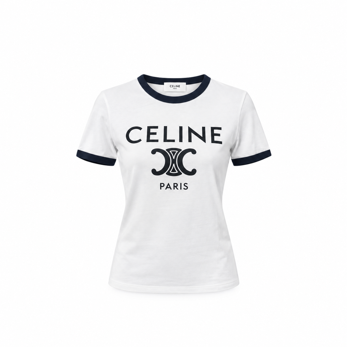 Celine T-shirt bianco e blu navy