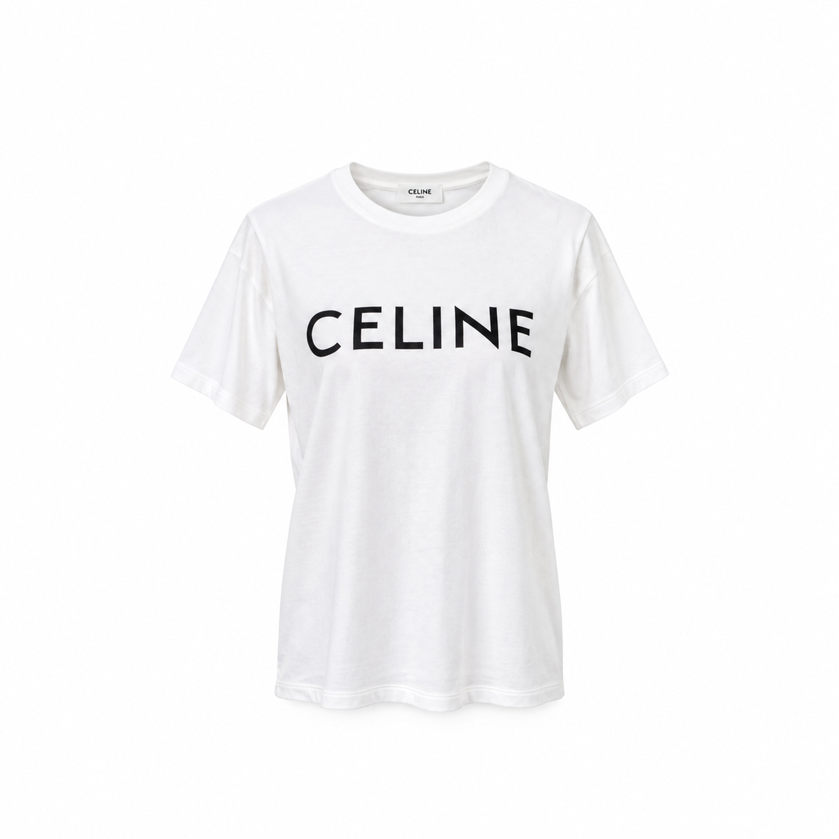 Celine T-shirt Bianca con Logo nero