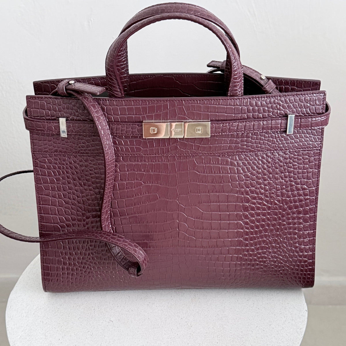 Saint Laurent Manhattan in pelle bordeaux effetto coccodrillo