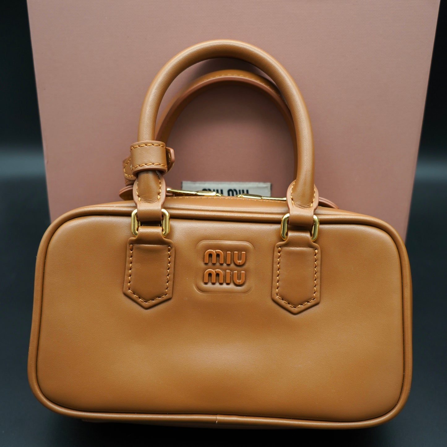 Miu Miu Borsa Arcadie Regular in Pelle Camel