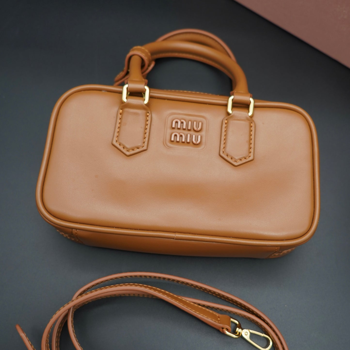 Miu Miu Borsa Arcadie Regular in Pelle Camel