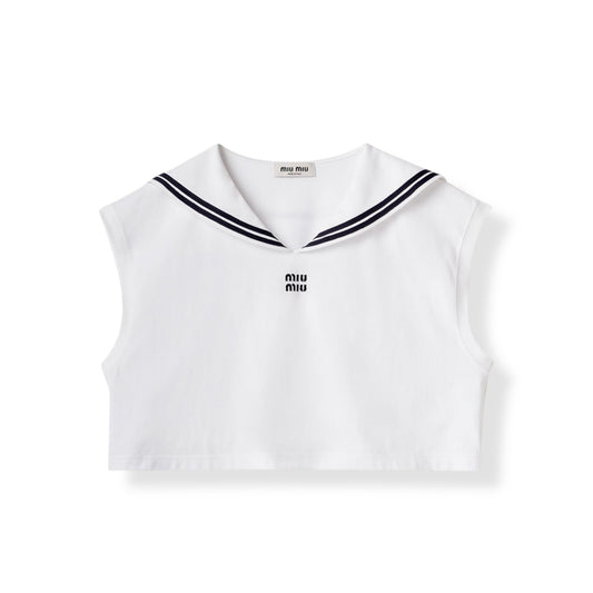 Miu Miu Canotta bianca con righe crop