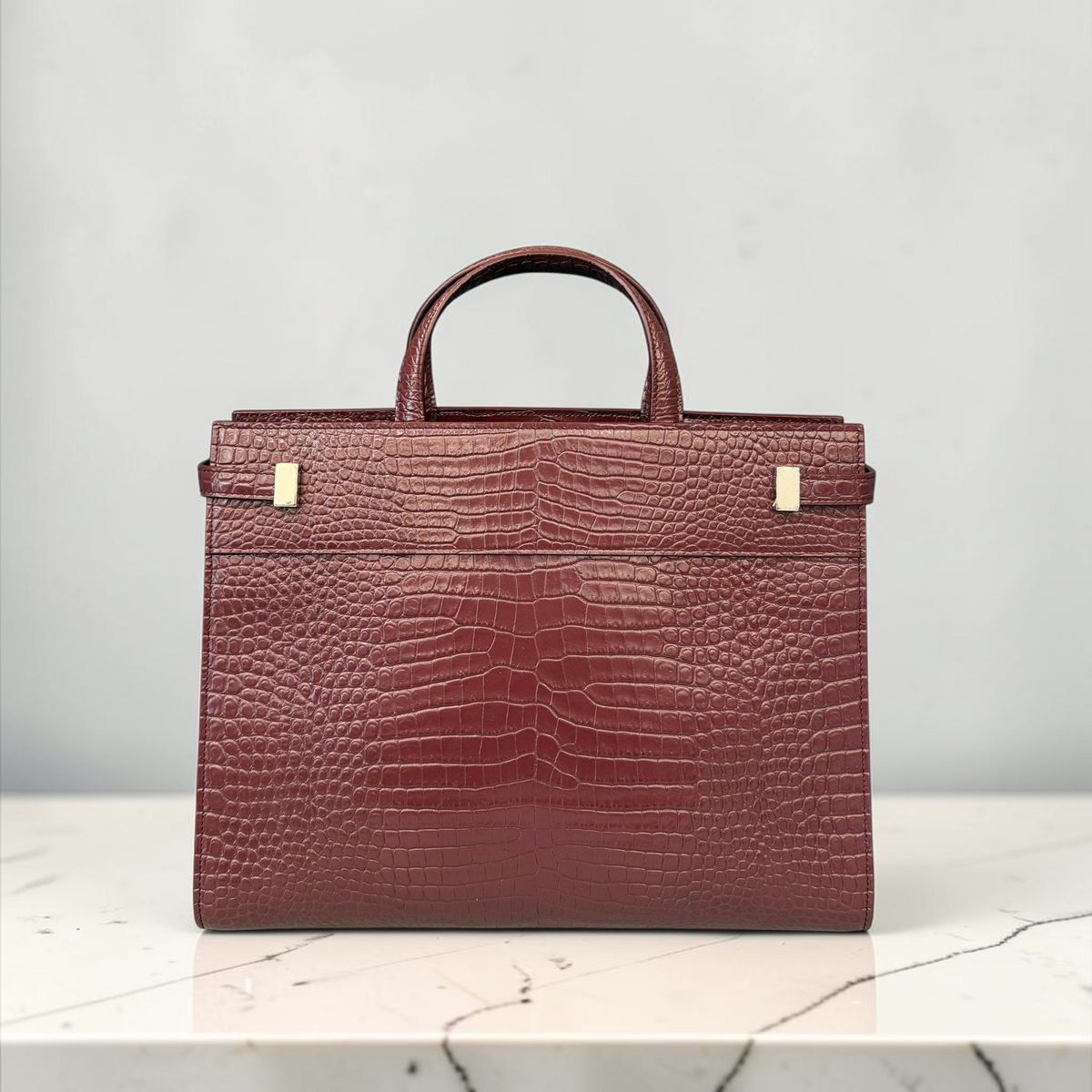 Saint Laurent Manhattan in pelle bordeaux effetto coccodrillo