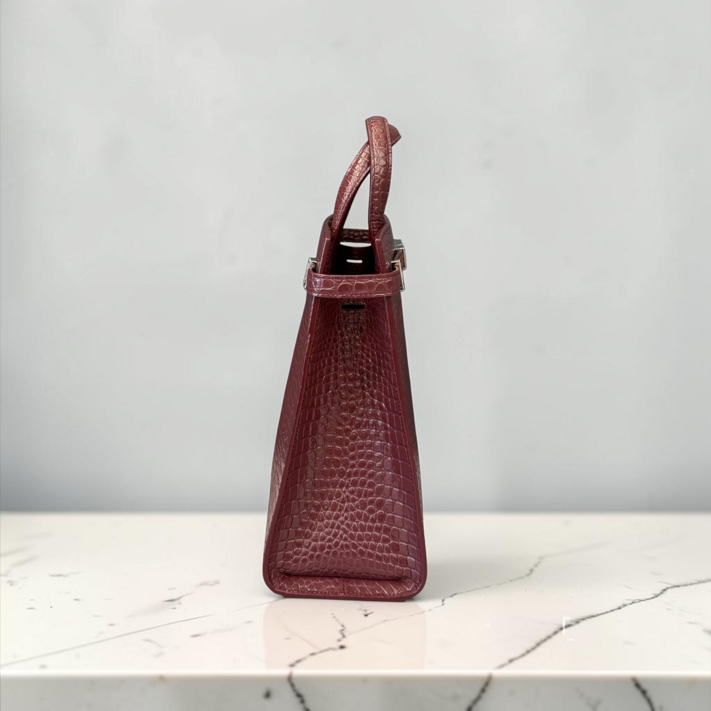Saint Laurent Manhattan in pelle bordeaux effetto coccodrillo