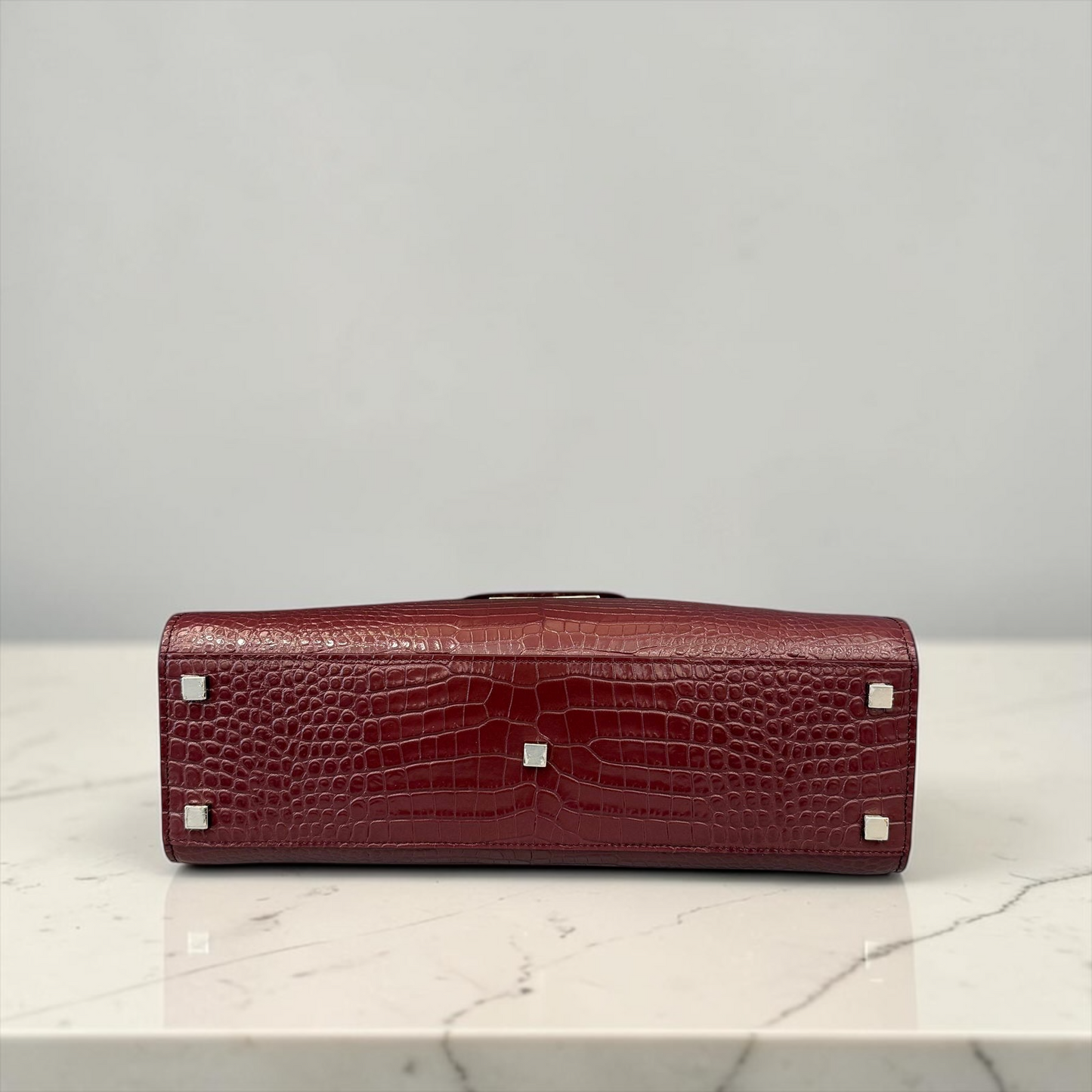 Saint Laurent Manhattan in pelle bordeaux effetto coccodrillo
