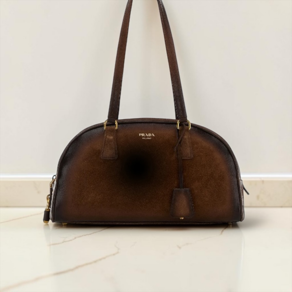 Prada borsa a spalla Bowling media in pelle marrone