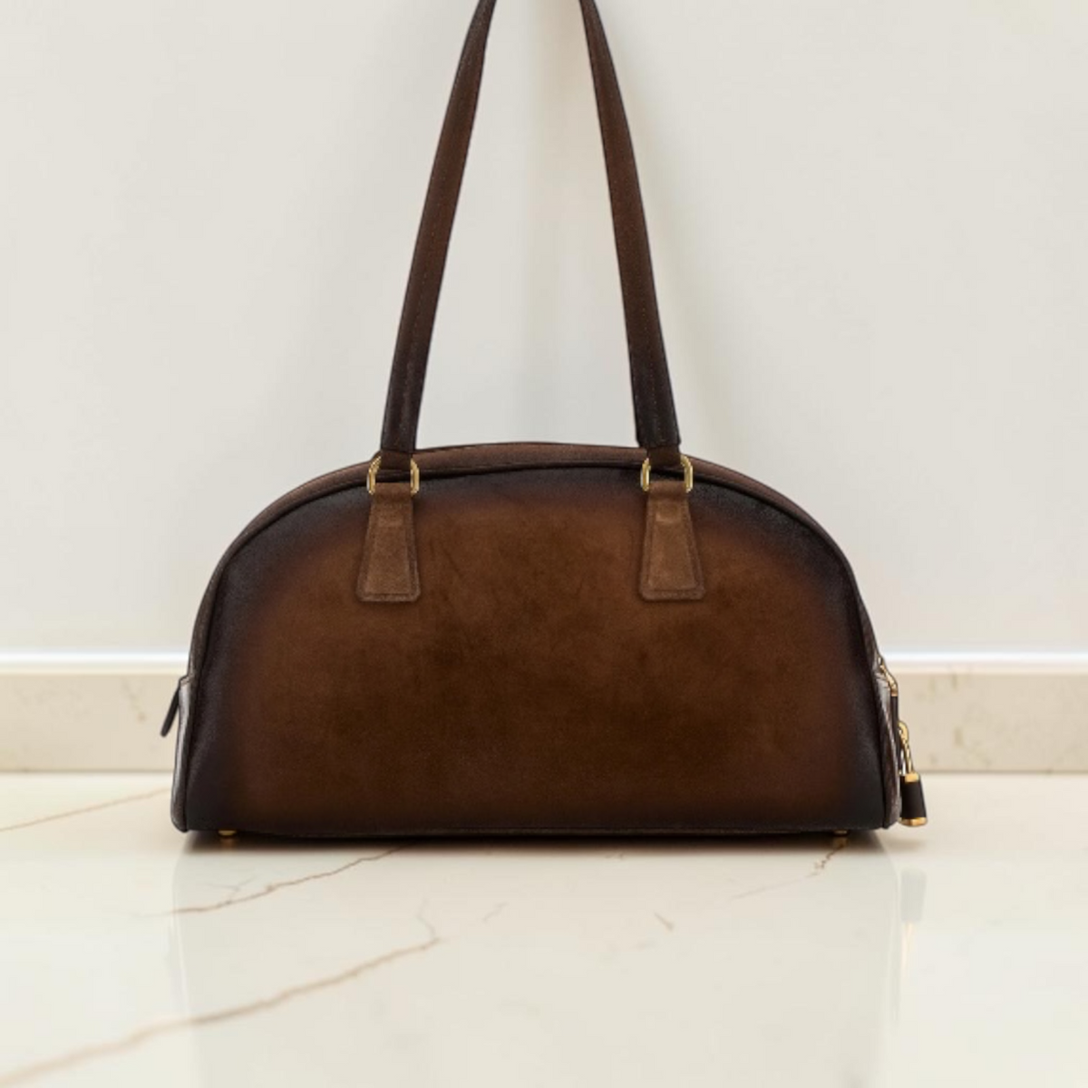 Prada borsa a spalla Bowling media in pelle marrone