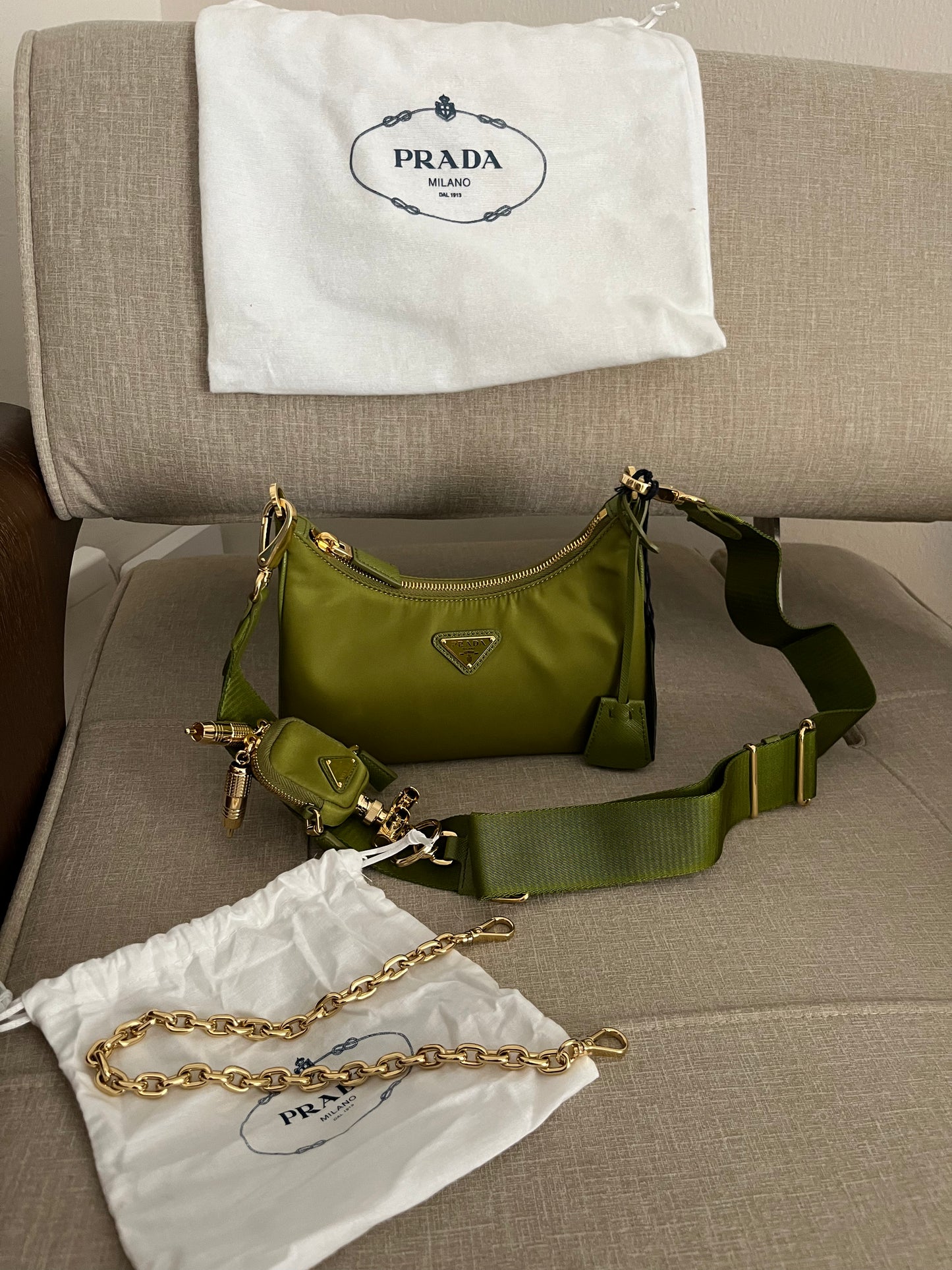 Prada multipochette verde muschio