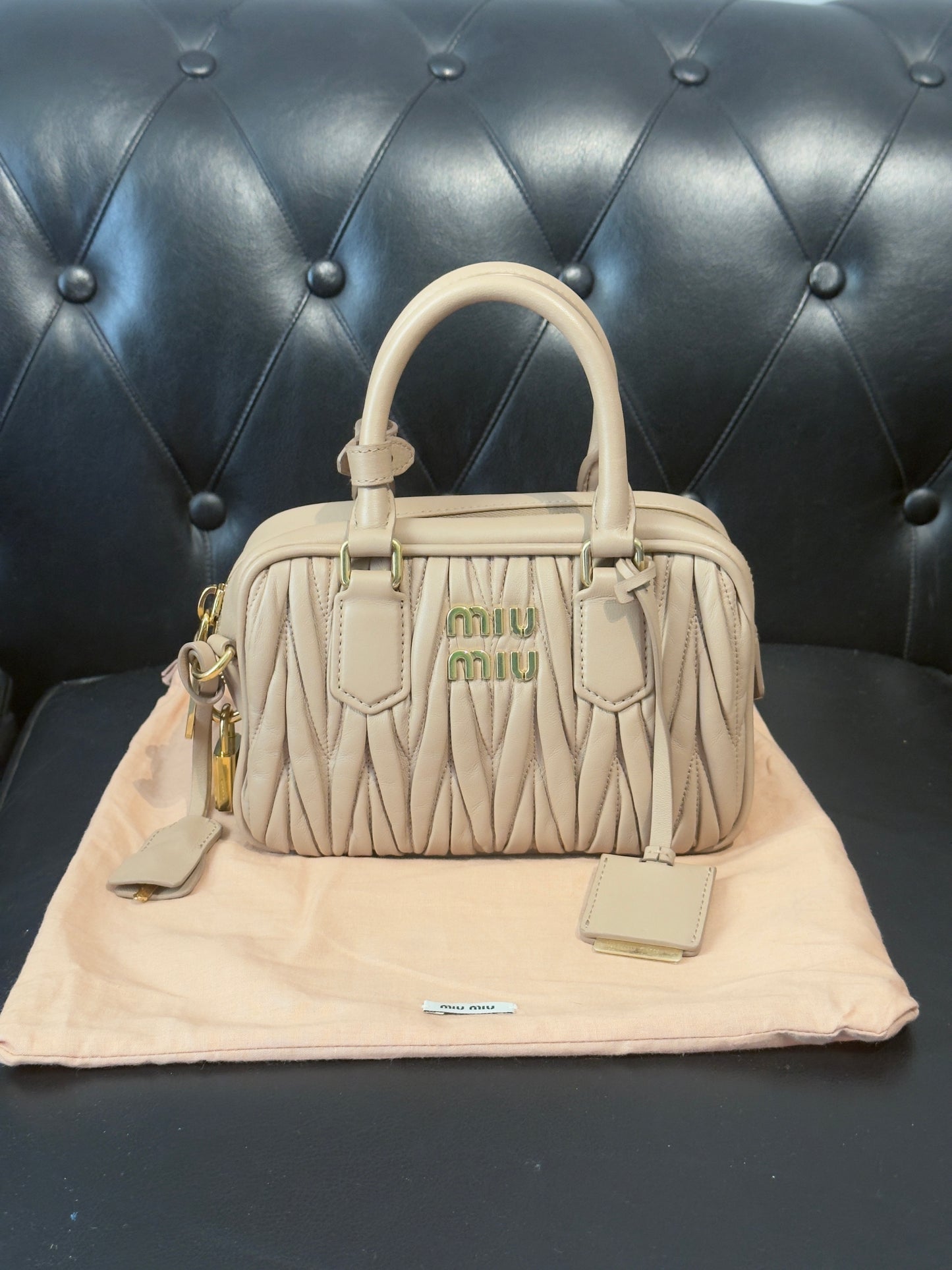 Miu Miu Arcadie in Nappa Matelassé Beige