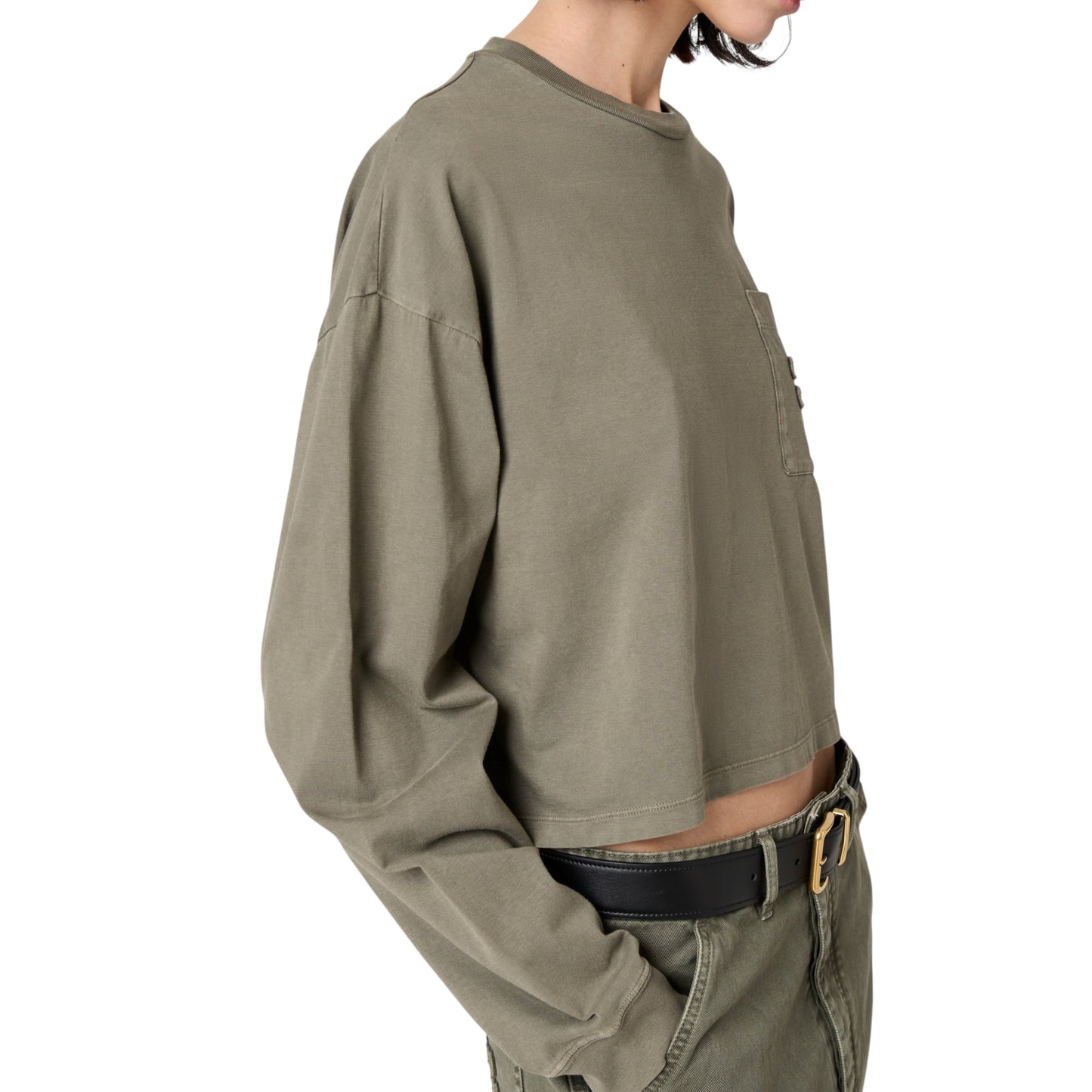 Miu Miu T-shirt Cropped Manica Lunga Oliva