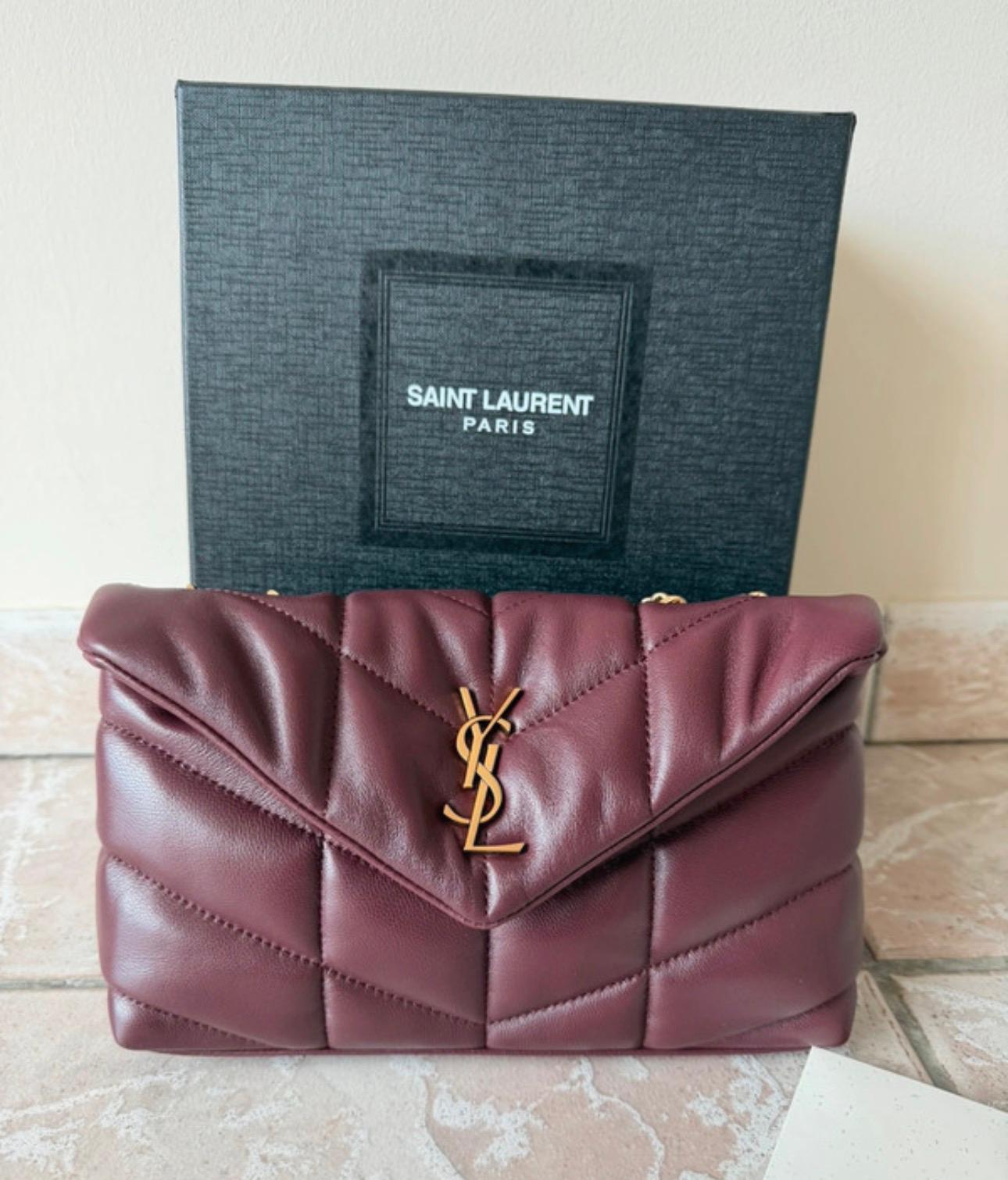 Saint Laurent Borsa Puffer Toy in Pelle Dark Ruby