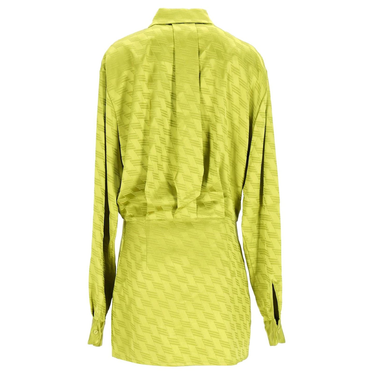 The Attico Abito Chemisier in Raso Jacquard a Zigzag - Lime