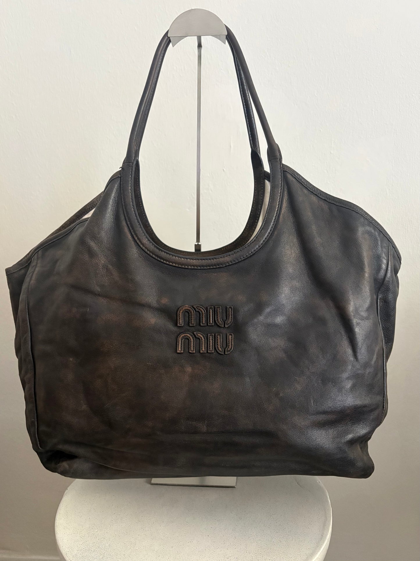 Miu Miu Tote Ivy in pelle marrone