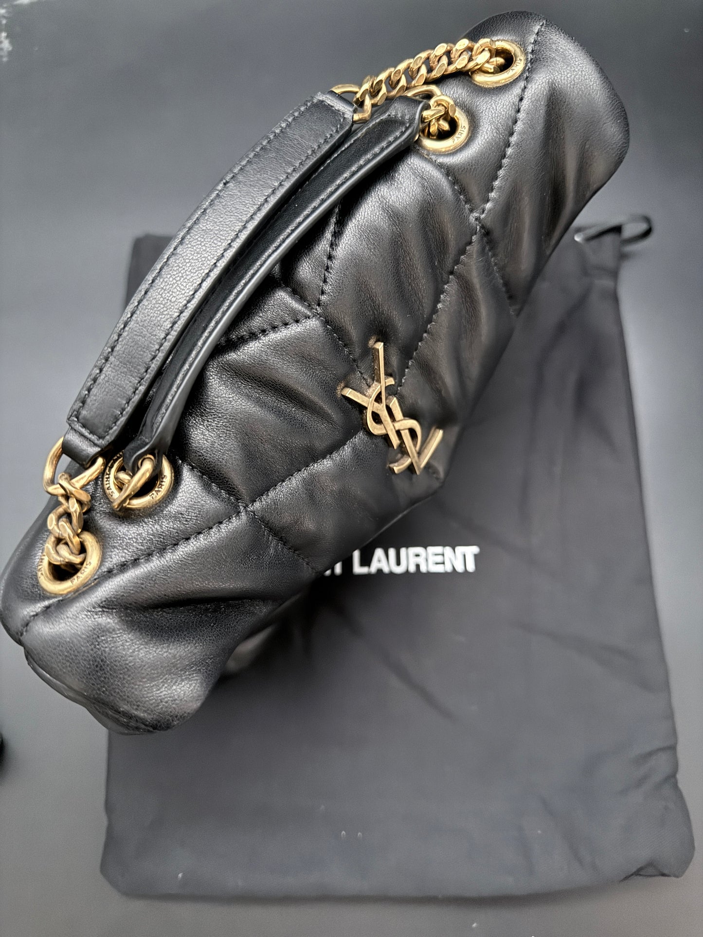 Saint Laurent Lou Lou Puffer Toy in black leather