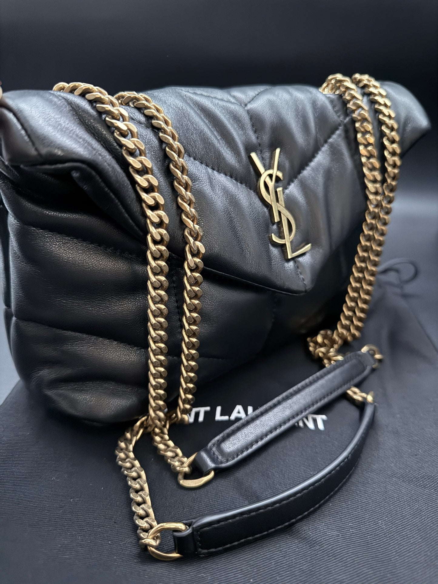 Saint Laurent Lou Lou Puffer Small in black leather