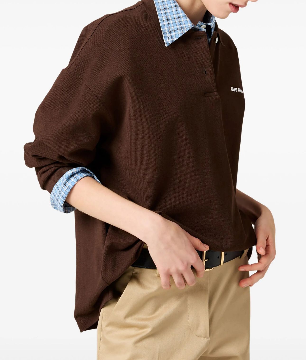 Miu Miu Polo marrone a maniche lunghe