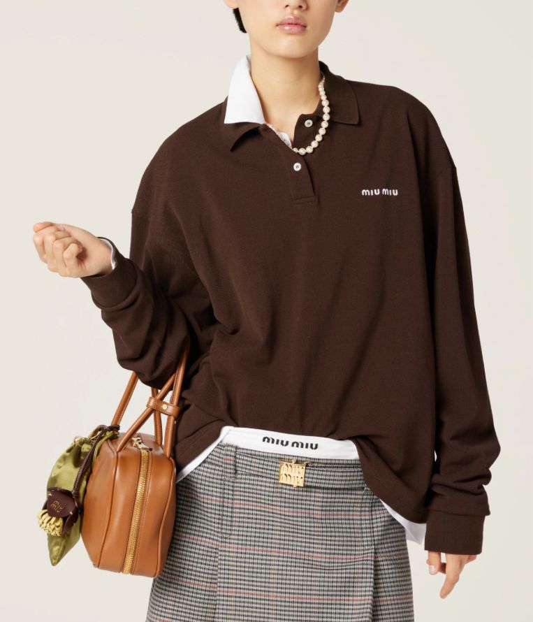 Miu Miu Polo marrone a maniche lunghe
