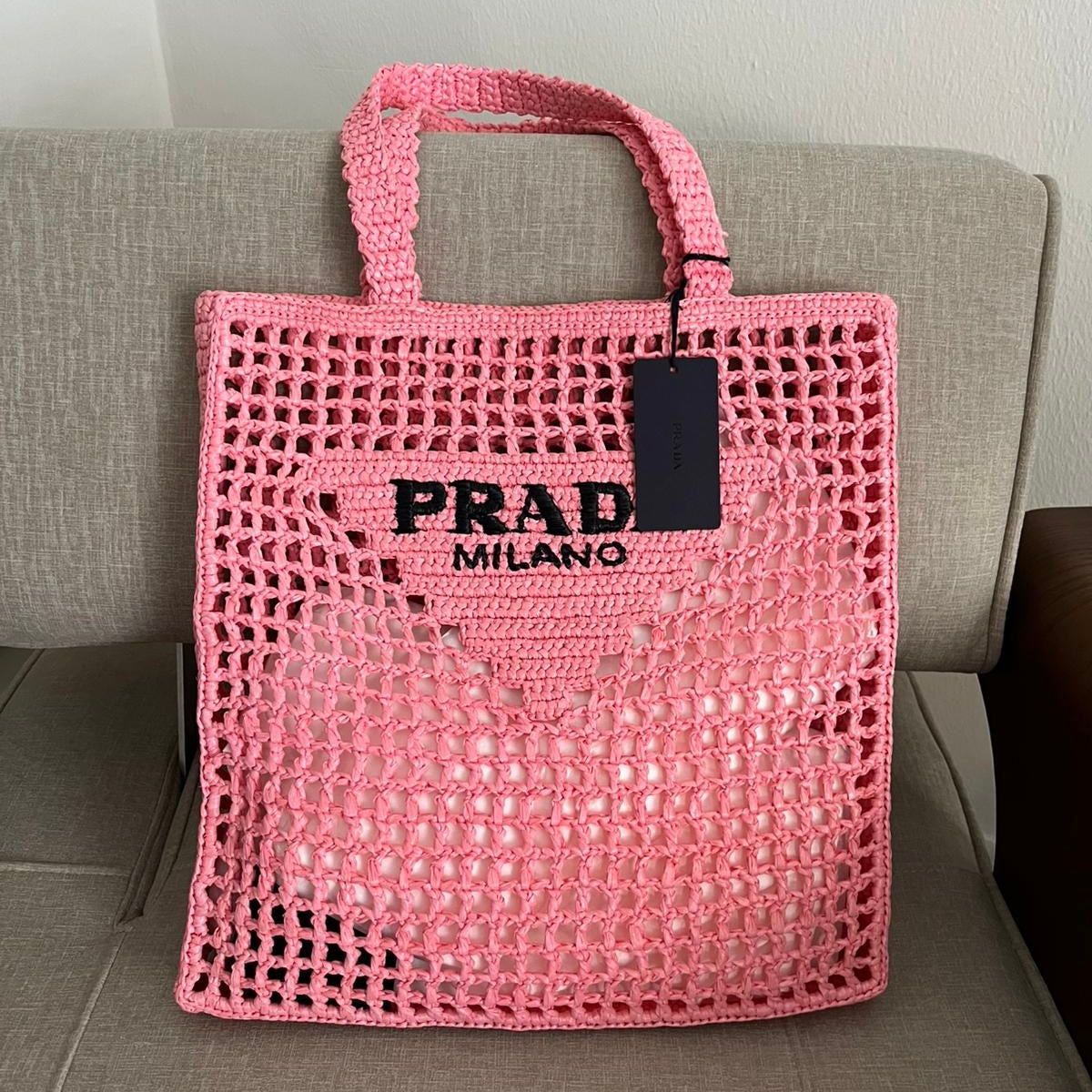 Prada, tote bag in rafia