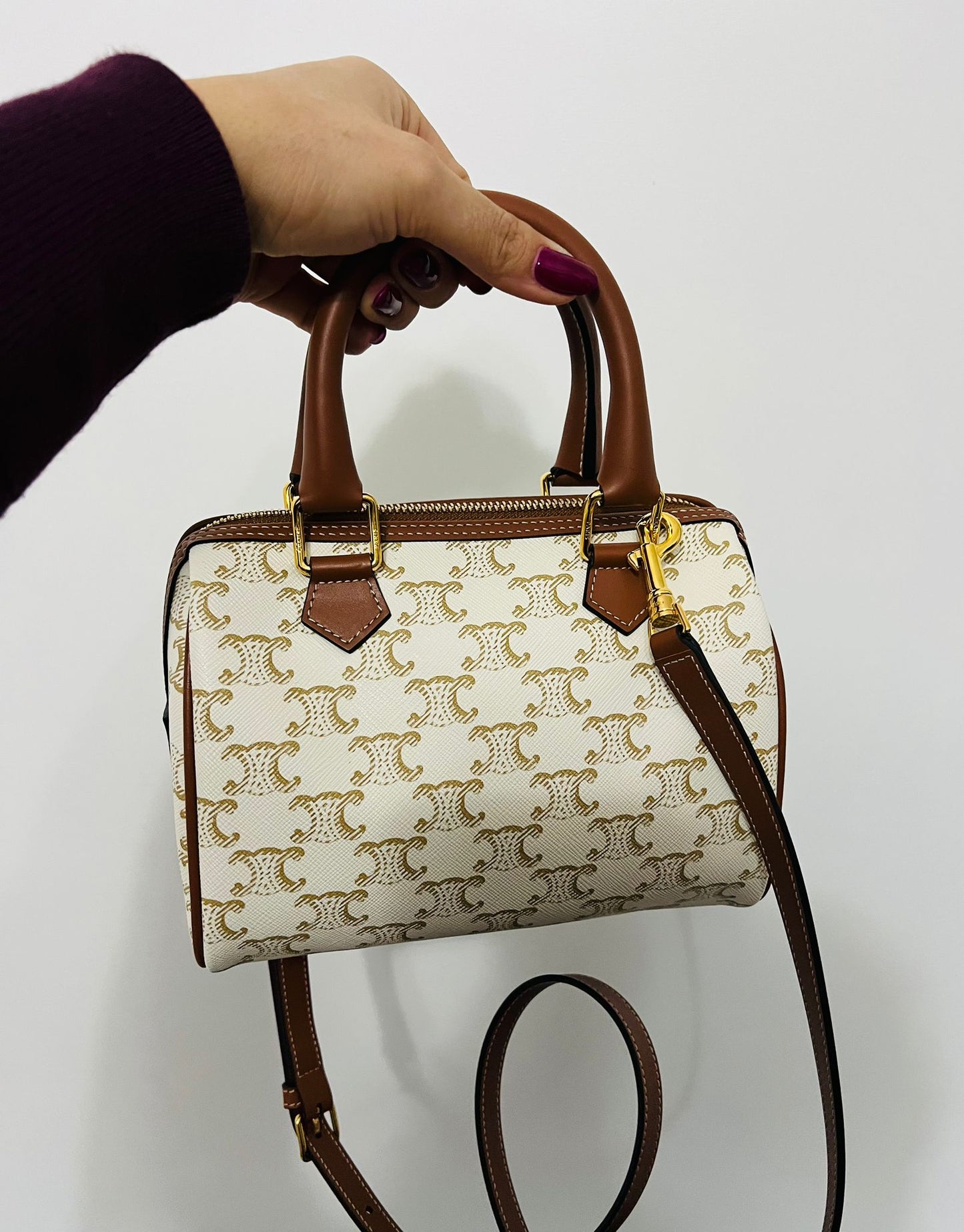 Celine Boston Piccola in Tela Triomphe e Pelle di Vitello