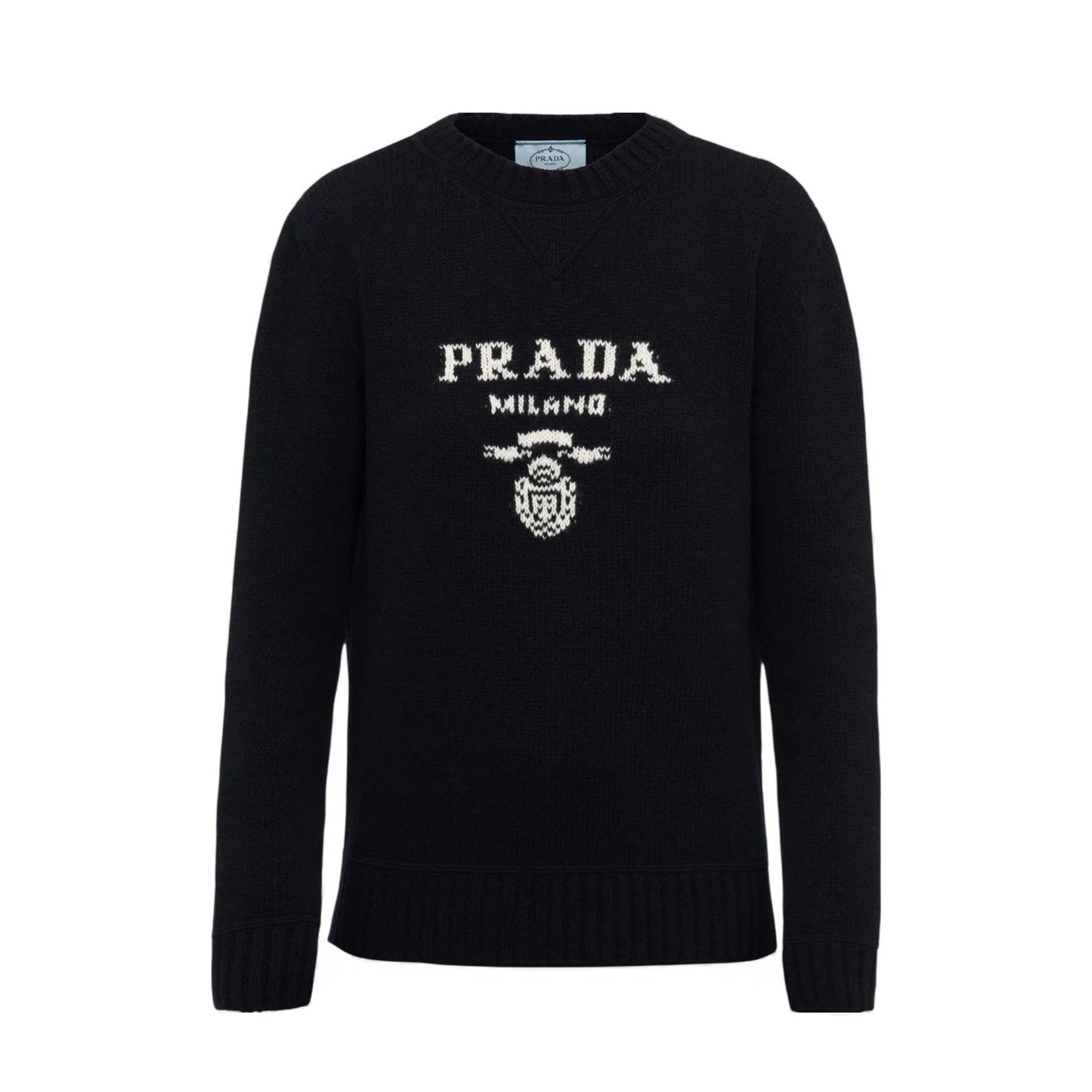 Prada pullover in Lana Nero con Logo Bianco