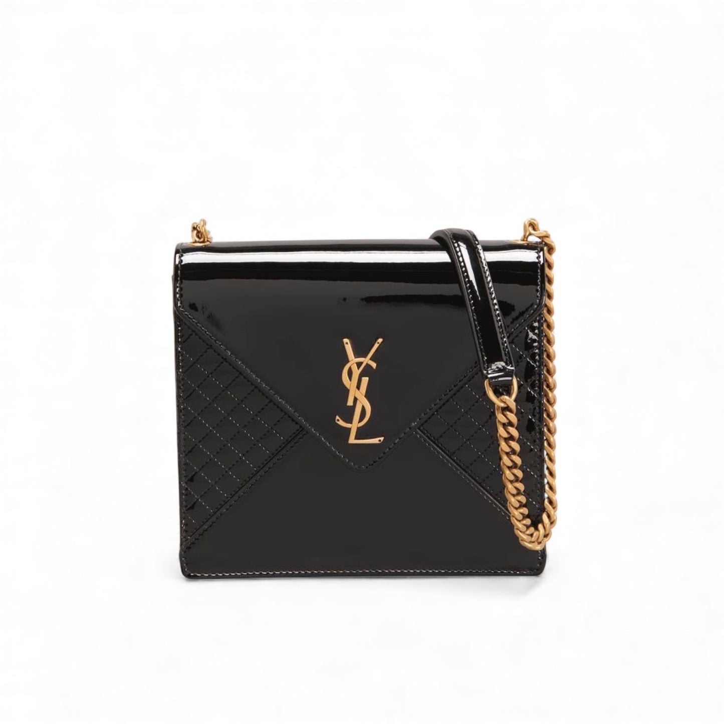 Saint Laurent Envelope Chain Bag in Pelle Verniciata Nera
