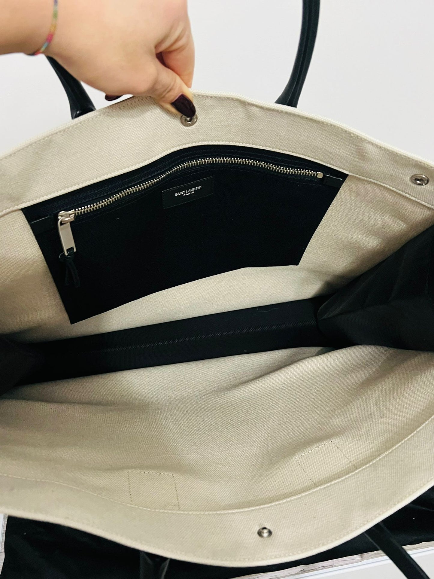 Saint Laurent Borsa Rive Gauche in Canvas e Pelle