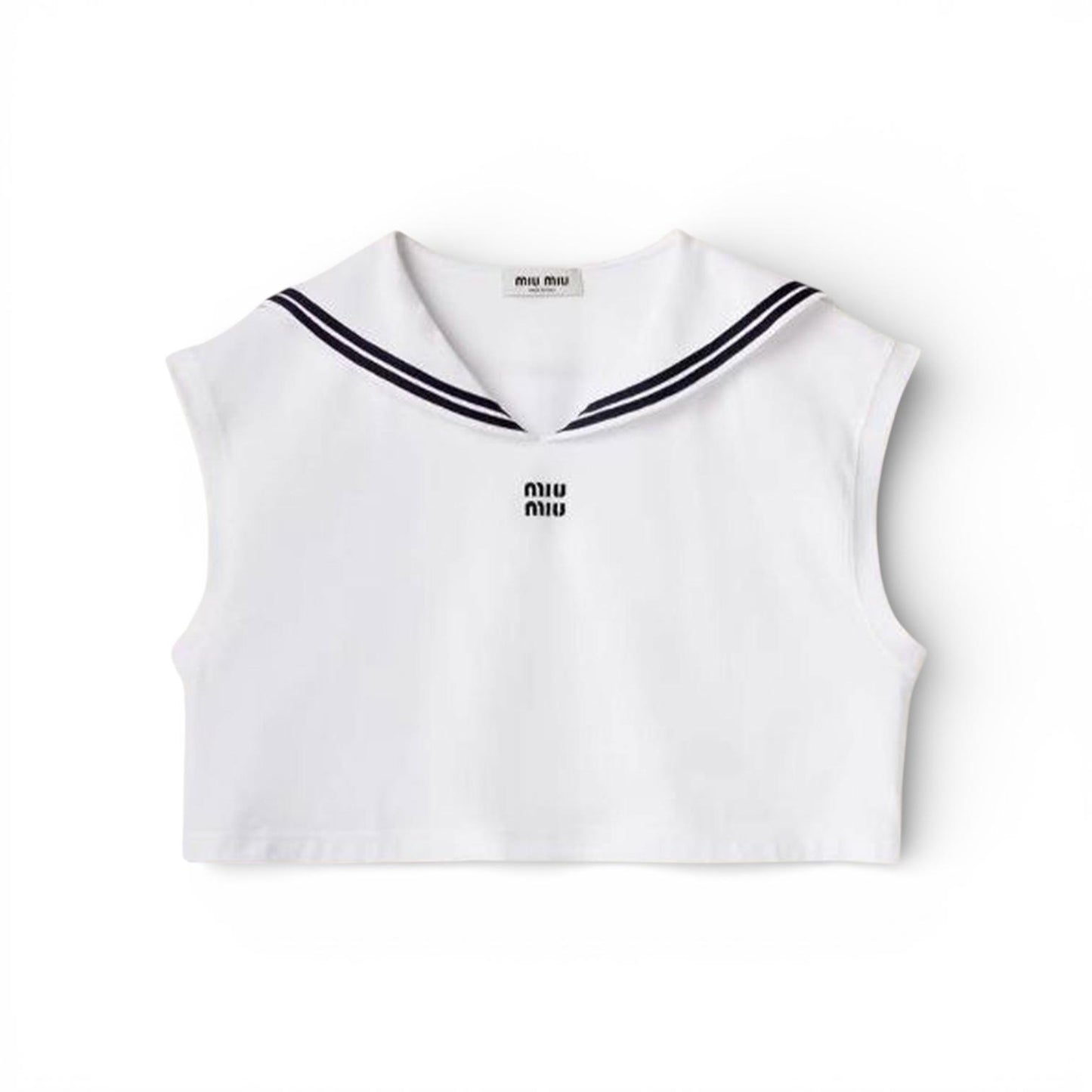 Miu Miu Top Cropped Stile Sailor Bianco