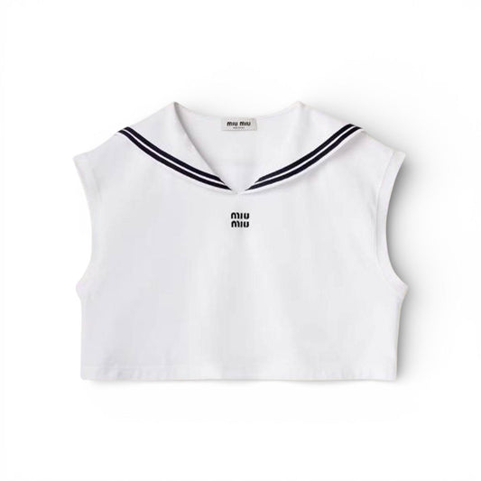 Miu Miu Top Cropped Stile Sailor Bianco