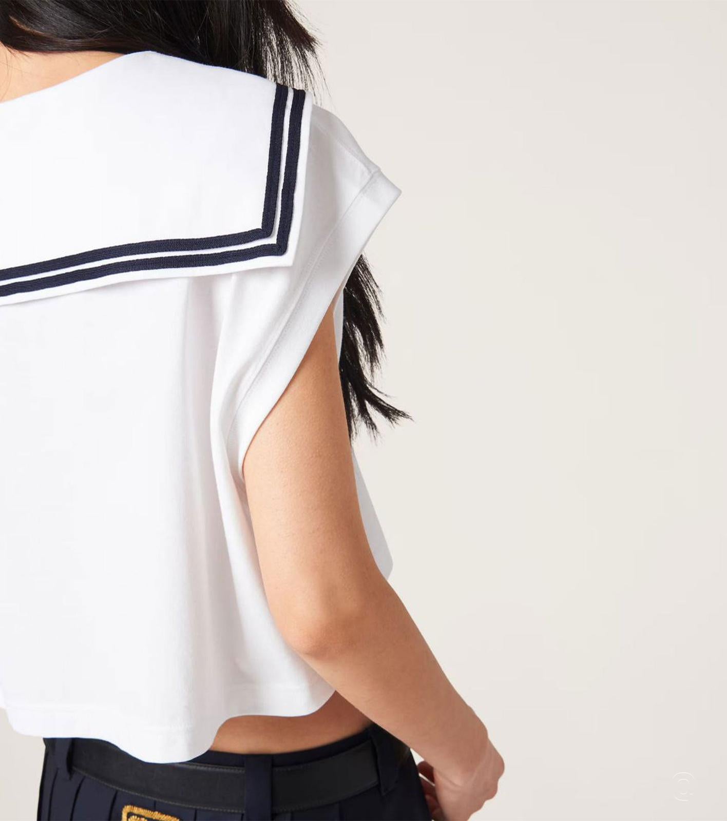 Miu Miu Top Cropped Stile Sailor Bianco