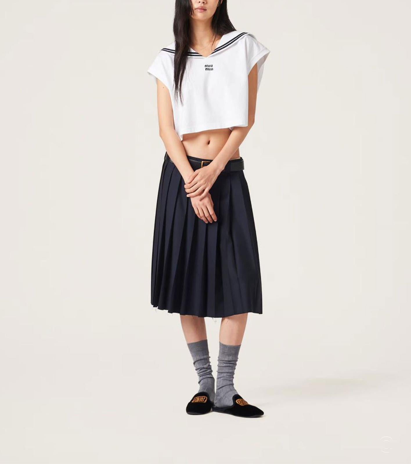 Miu Miu Top Cropped Stile Sailor Bianco