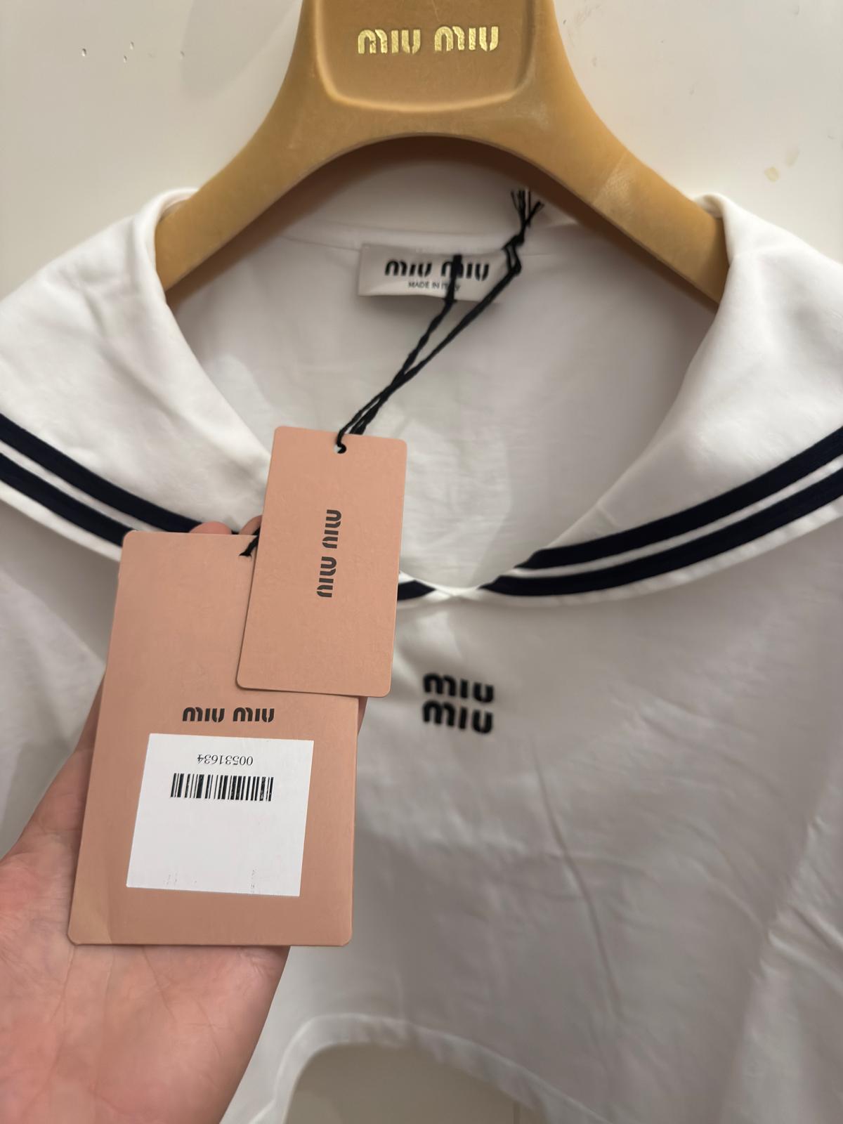 Miu Miu Top Cropped Stile Sailor Bianco