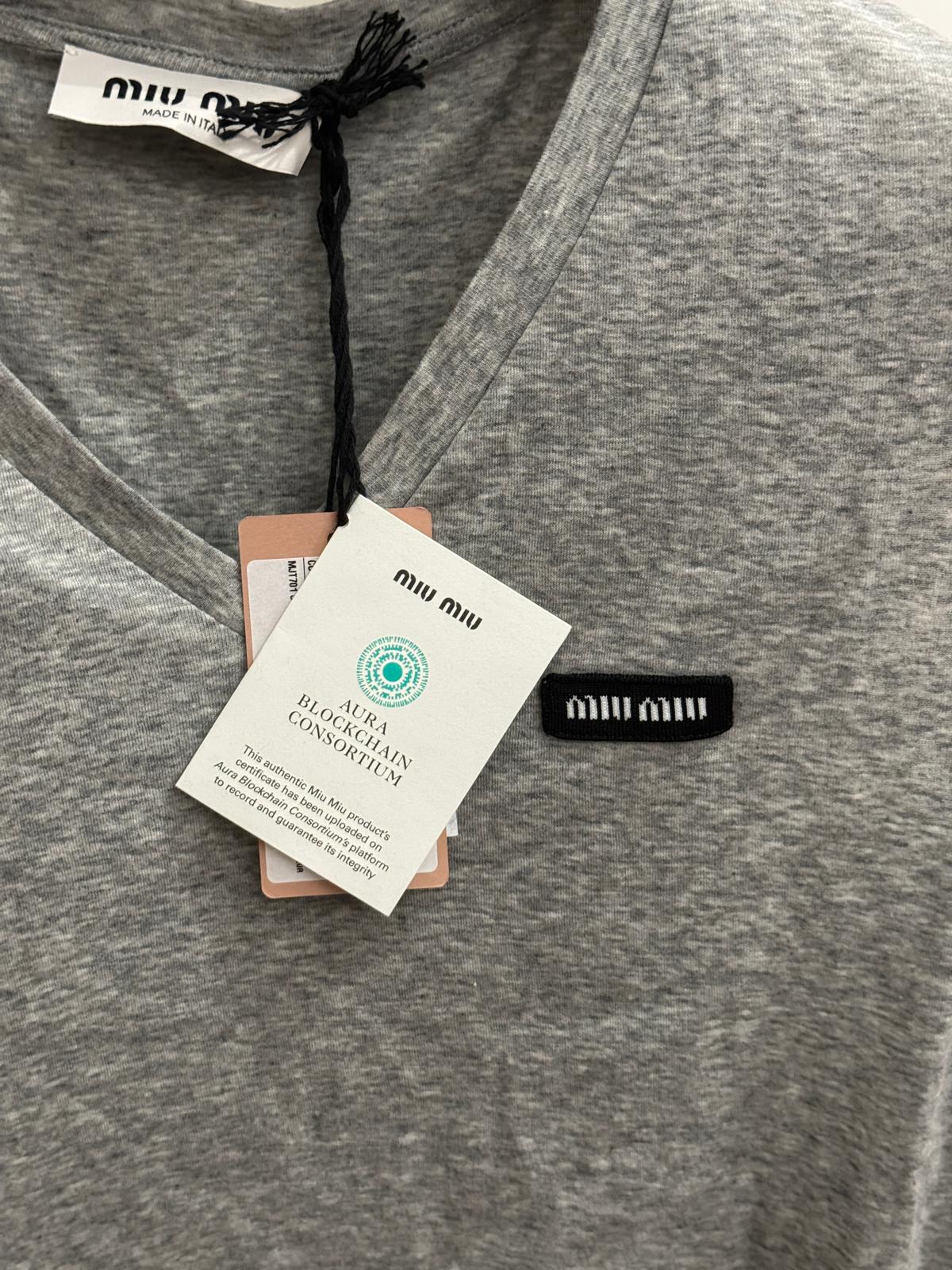 Miu Miu Top Smanicato in Cotone Grigio