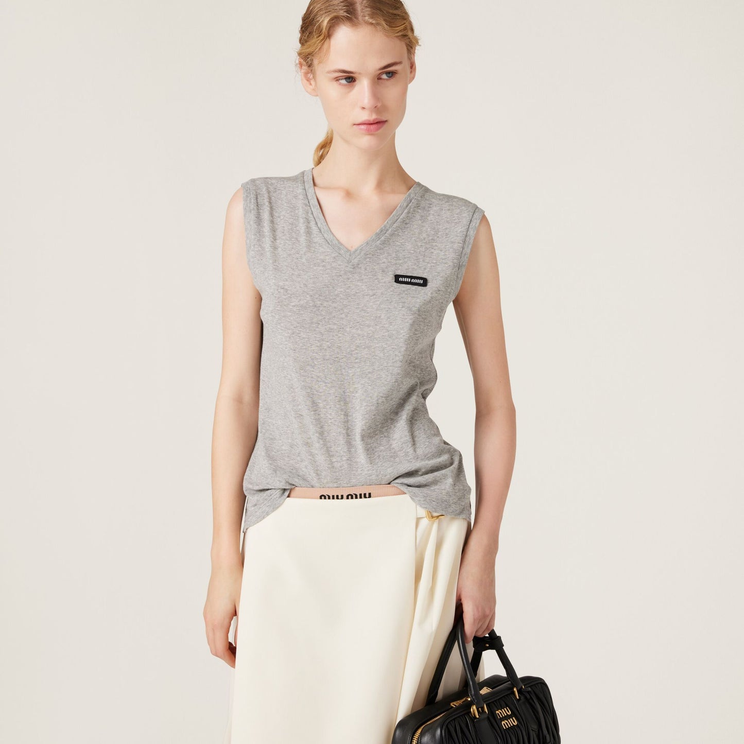 Miu Miu Top Smanicato in Cotone Grigio