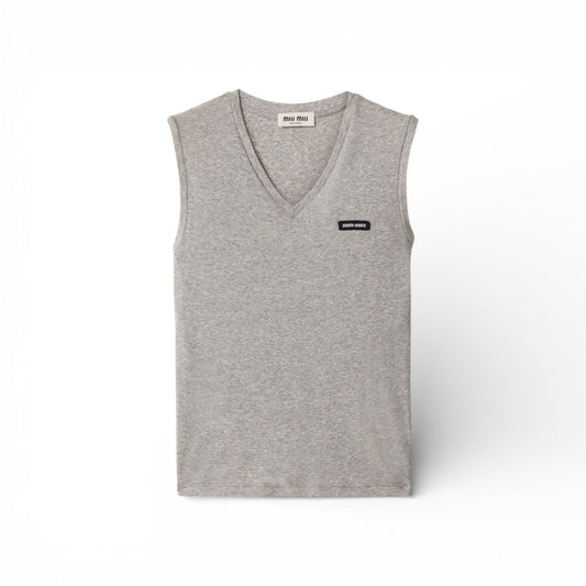 Miu Miu Top Smanicato in Cotone Grigio