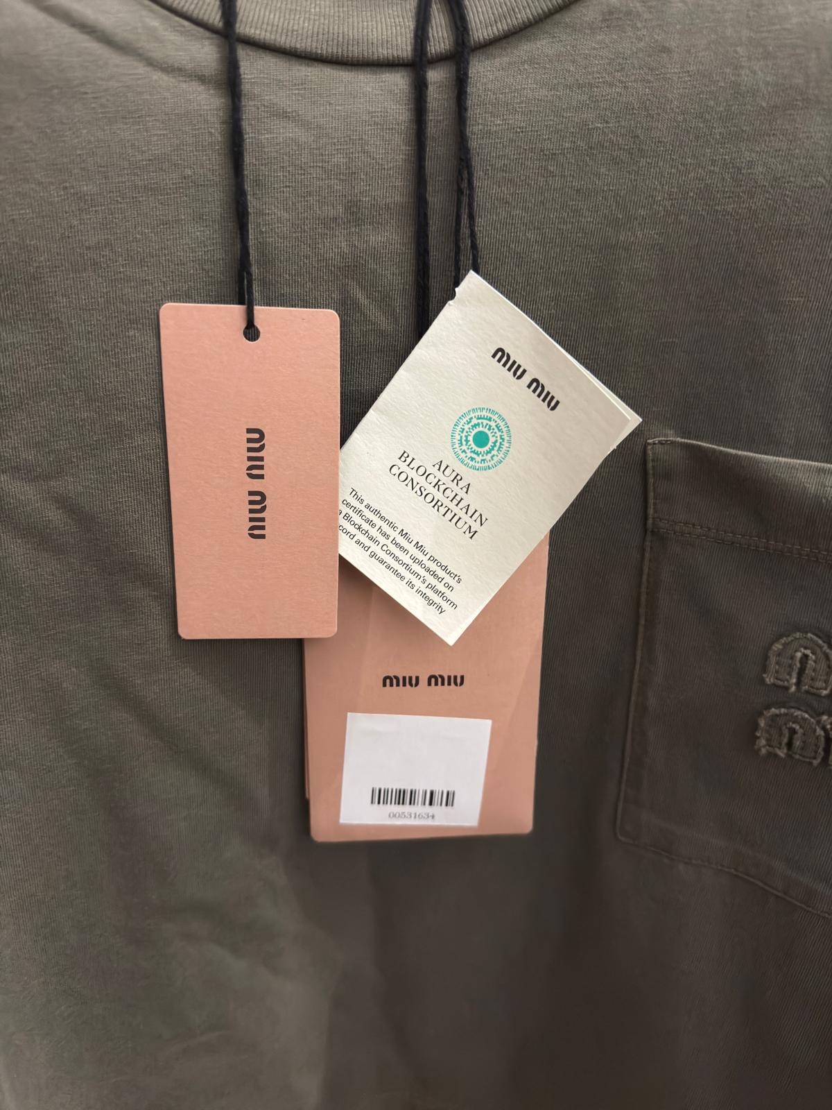 Miu Miu T-shirt Cropped Manica Lunga Oliva