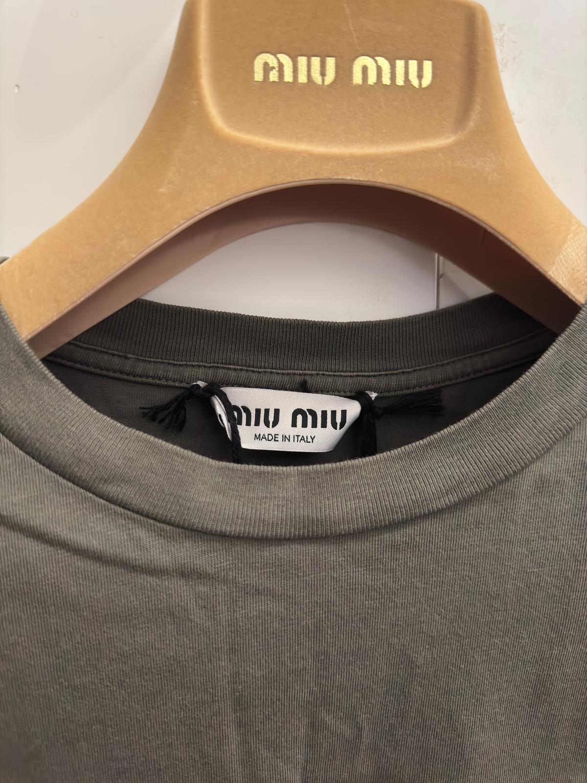 Miu Miu T-shirt Cropped Manica Lunga Oliva