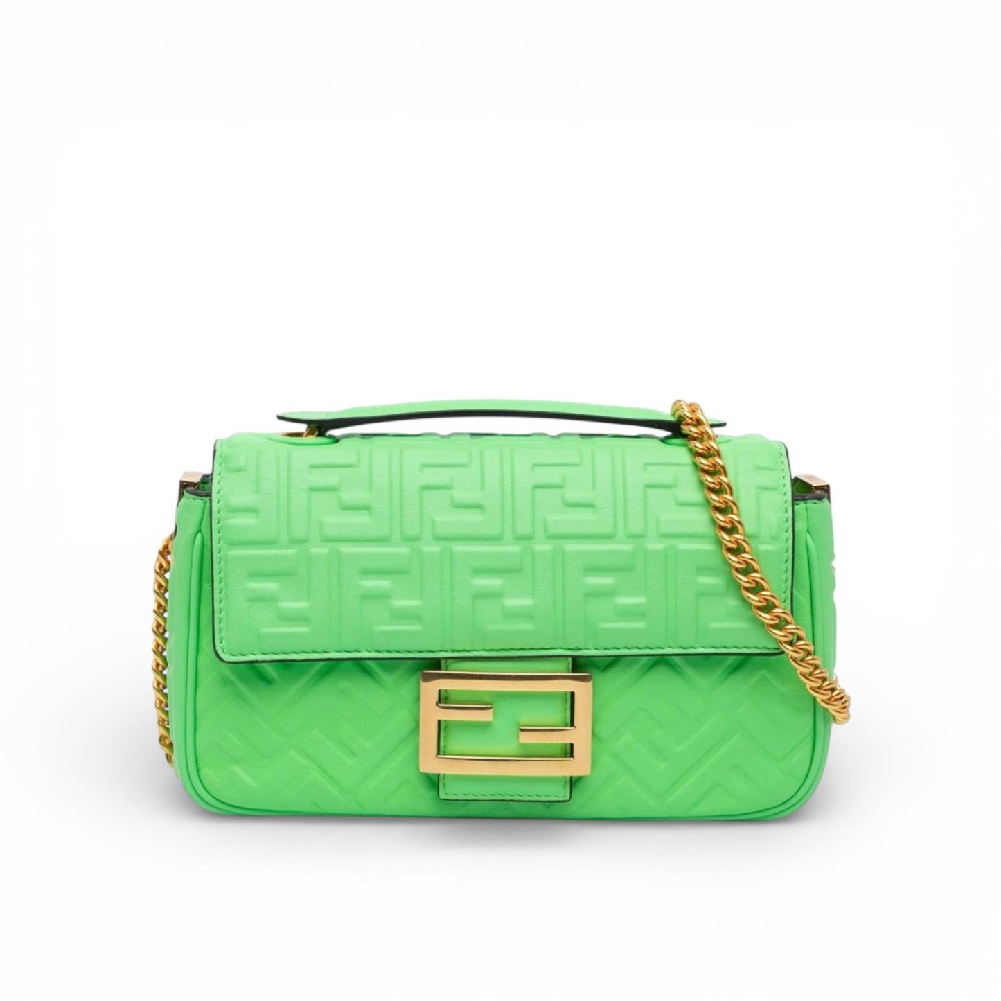 Fendi Baguette Chain Midi Bag in Nappa Verde