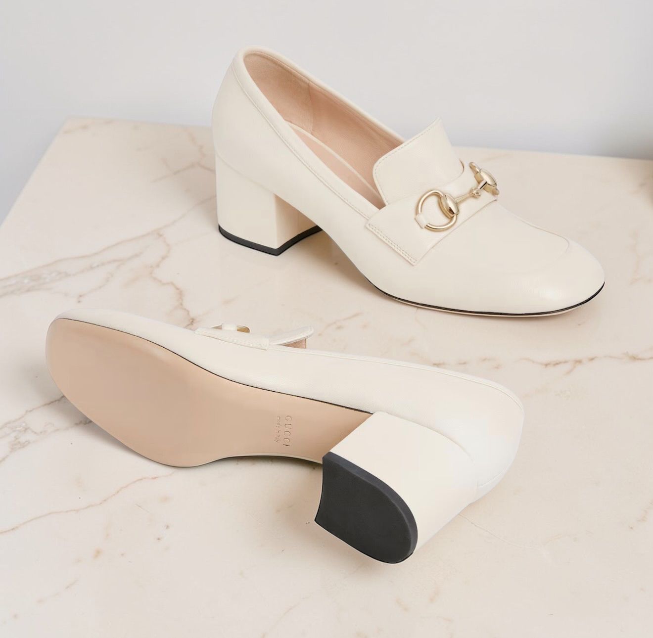 Gucci Décolleté Loafer in pelle avorio con morsetto Horsebit