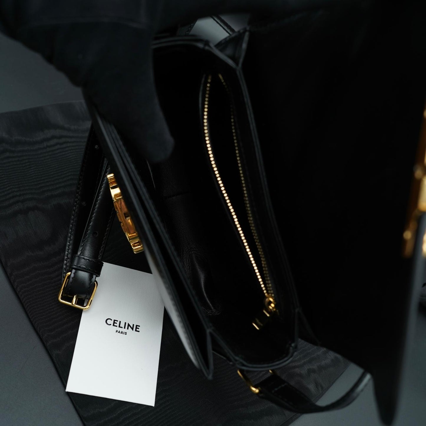 Celine Triomphe Classique Black in shiny calfskin