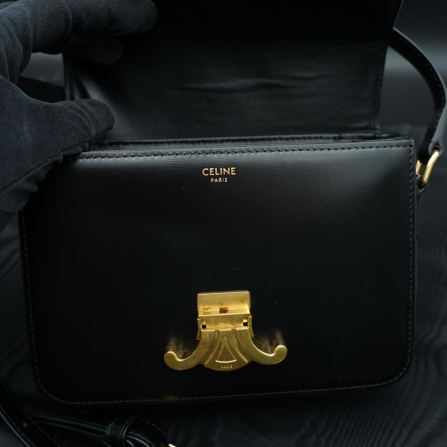 Celine Triomphe Classique Black in shiny calfskin