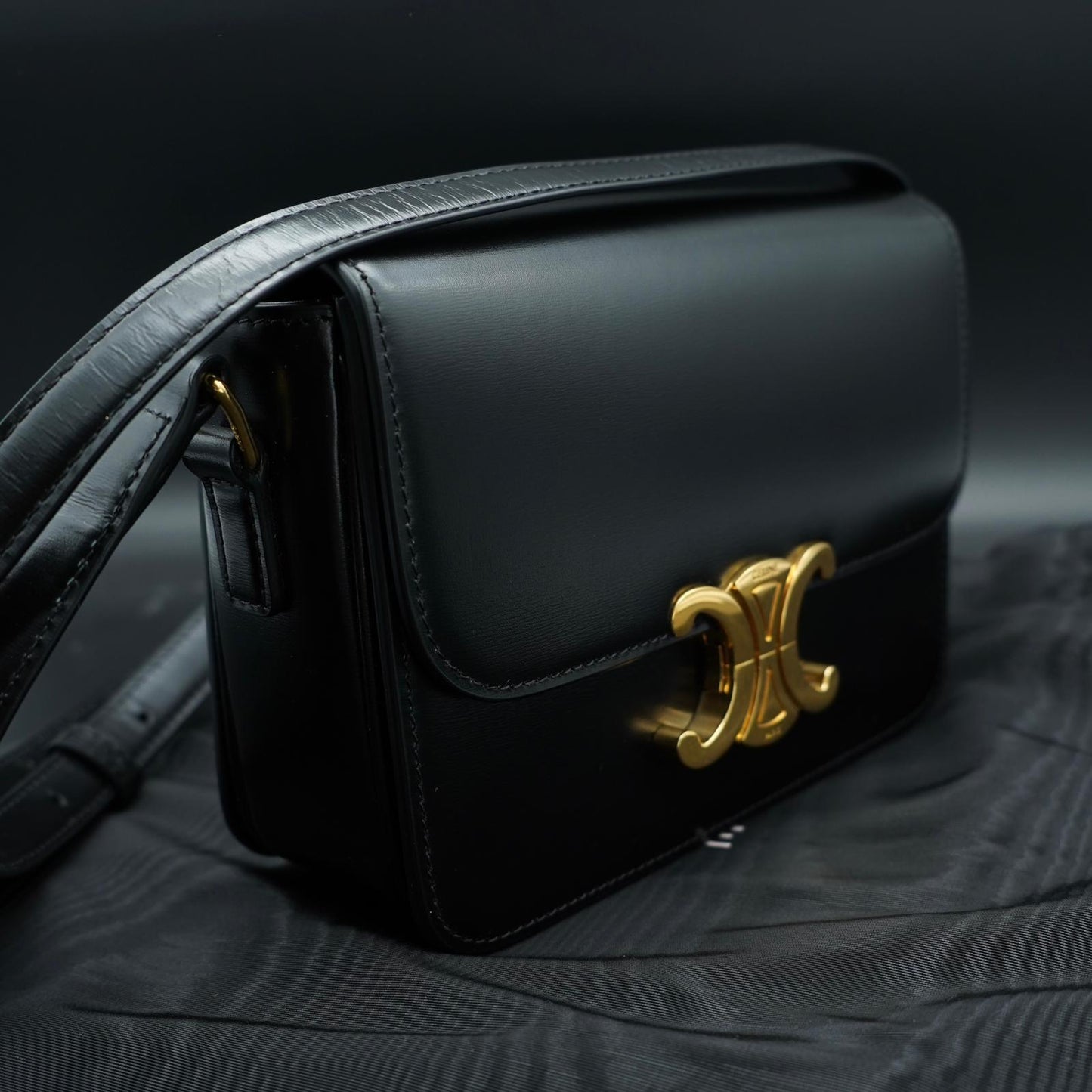 Celine Triomphe Classique Black in shiny calfskin