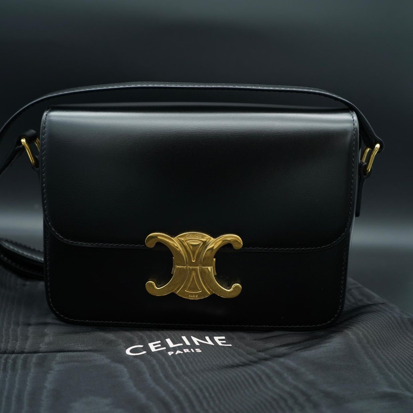 Celine Triomphe Classique Black in shiny calfskin