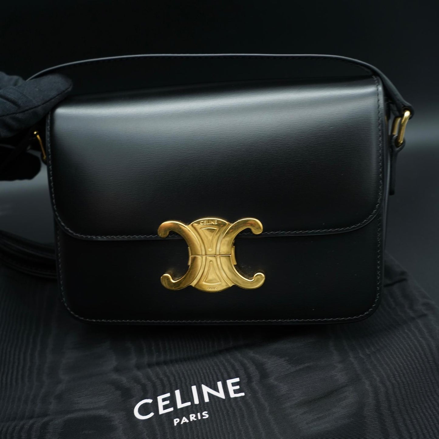 Celine Triomphe Classique Black in shiny calfskin
